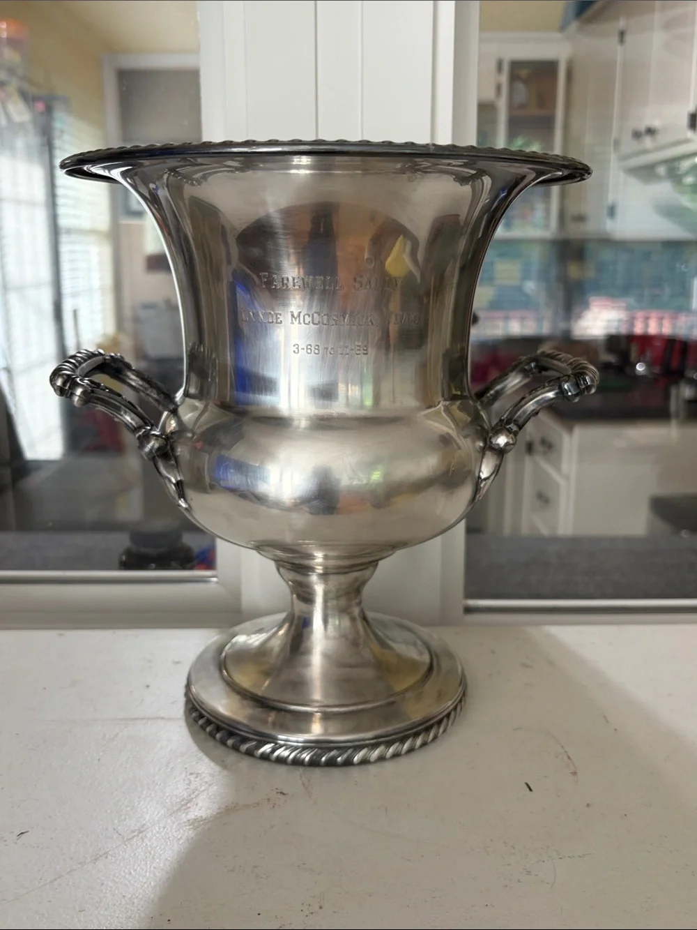 Silver vase Champagne Cooler or Trophy Cup rope base Vintage 1968